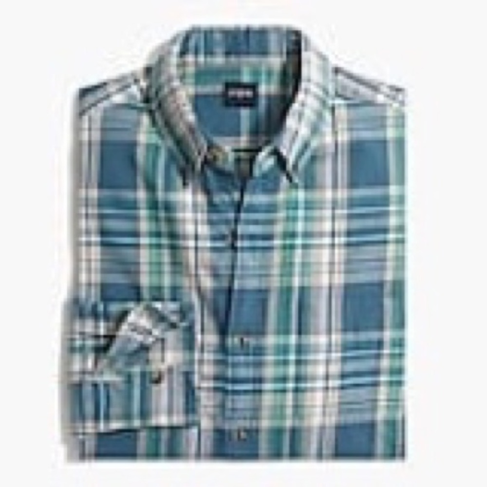 J.Crew Green-Blue Plaid Twill LS Shirt